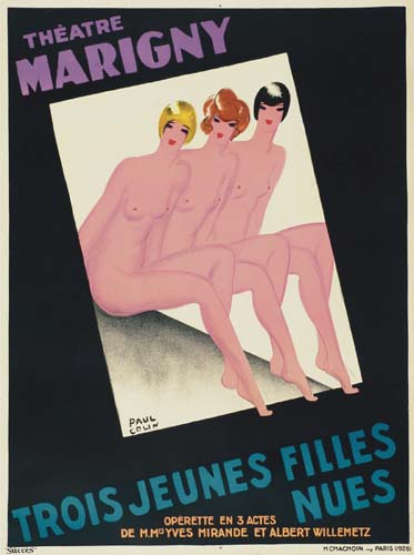 THEATRE MARIGNY / TROIS JEUNES FILLES NUES. 1928. 63x47 inches. [Succés] H. Chachoin, Paris.